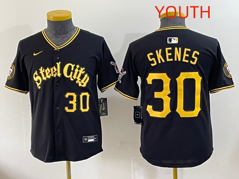 Youth 2025 Pittsburgh Pirates #30 Skenes Black Game Nike MLB Jersey style 01